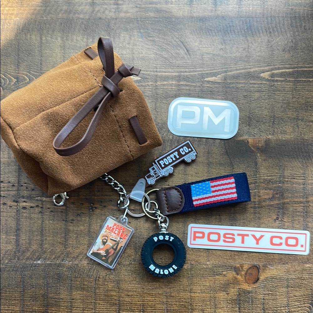 Stanley Post Malone Brown Suede Pouch with Keychain Set